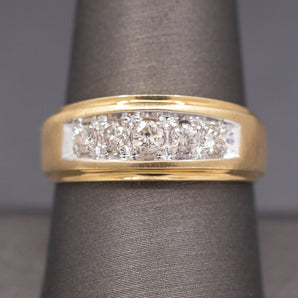 Vintage Men's Natural Diamond Five Stone Wedding Band Ring in 14k Yellow Gold