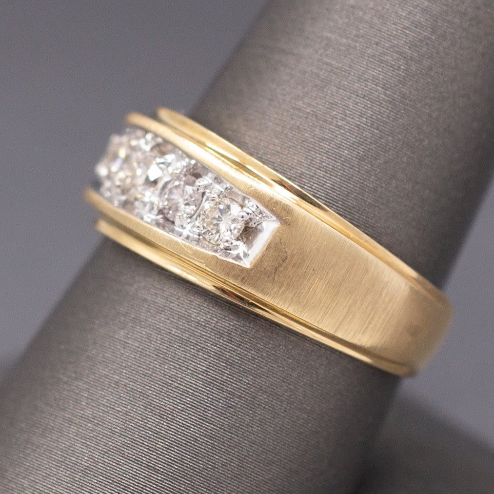 Vintage Men's Natural Diamond Five Stone Wedding Band Ring in 14k Yellow Gold