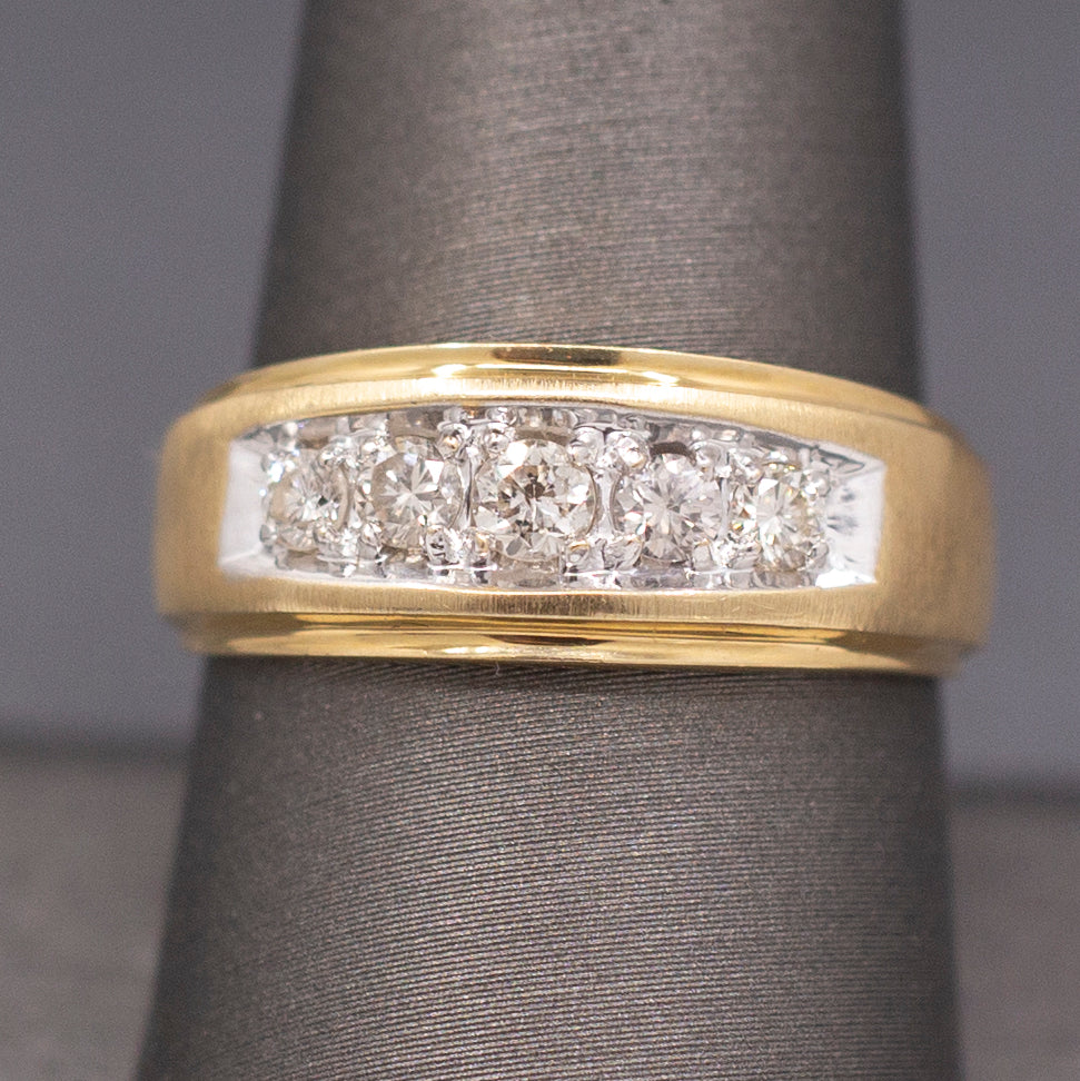 Vintage Men's Natural Diamond Five Stone Wedding Band Ring in 14k Yellow Gold