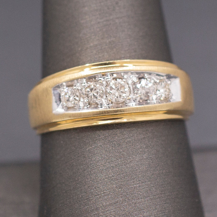 Vintage Men's Natural Diamond Five Stone Wedding Band Ring in 14k Yellow Gold