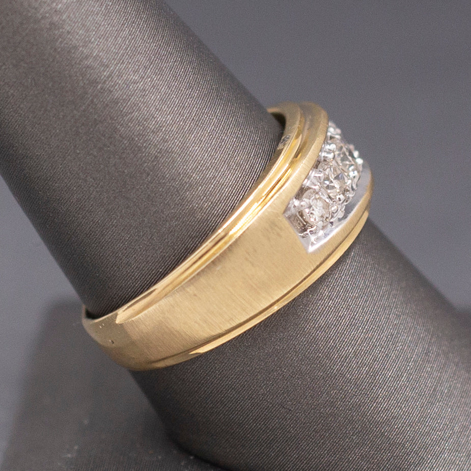 Vintage Men's Natural Diamond Five Stone Wedding Band Ring in 14k Yellow Gold