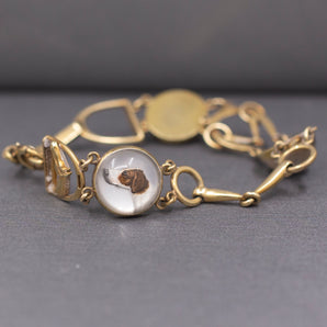 Antique Art Deco Equestrian Fox Hunt Essex Crystal Bracelet in 14k Yellow Gold