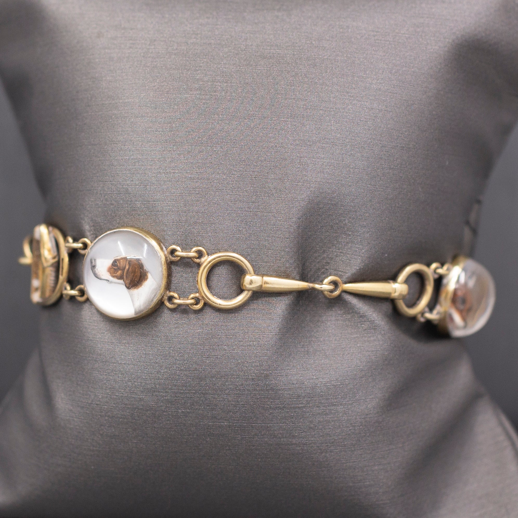 Antique Art Deco Equestrian Fox Hunt Essex Crystal Bracelet in 14k Yellow Gold