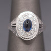 Vintage Sapphire Cabochon and Old Cut Diamond Halo Ring in 14k White Gold