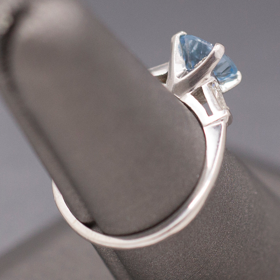 Vintage Sparkling Aquamarine and Diamond Classic Three Stone Ring in Platinum