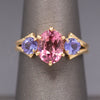 Vintage Pink Tourmaline and Tanzanite Ring in 14k Yellow Gold