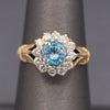 Vintage Blue Zircon and Diamond Halo Ring in 14k Yellow Gold