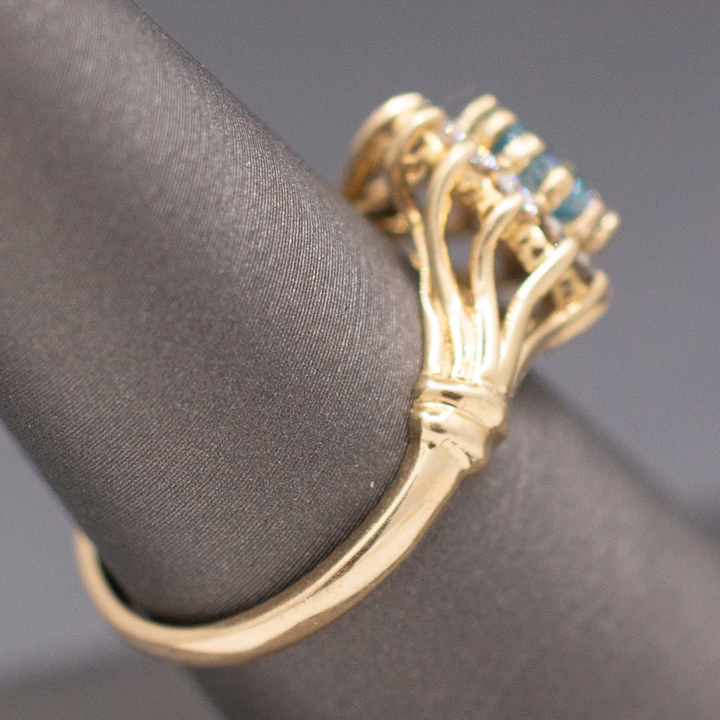 Vintage Blue Zircon and Diamond Halo Ring in 14k Yellow Gold