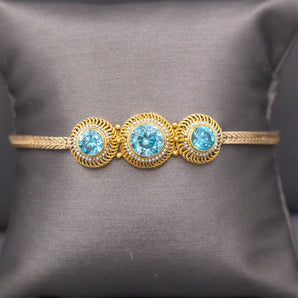 Stunning Victorian Blue Zircon and Seed Pearl Bracelet in 14k Yellow Gold