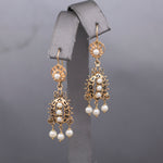 Victorian Revival Pearl and Black Enamel Tiered Drop Dangle Earrings in 14k Yellow Gold