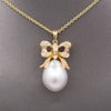 Vintage Diamond Ribbon Bow South Sea Pearl Necklace in 18k Yellow Gold