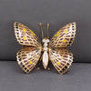 Exquisite Vintage Plique a Jour and Diamond Butterfly Brooch Pin in 14k Yellow Gold