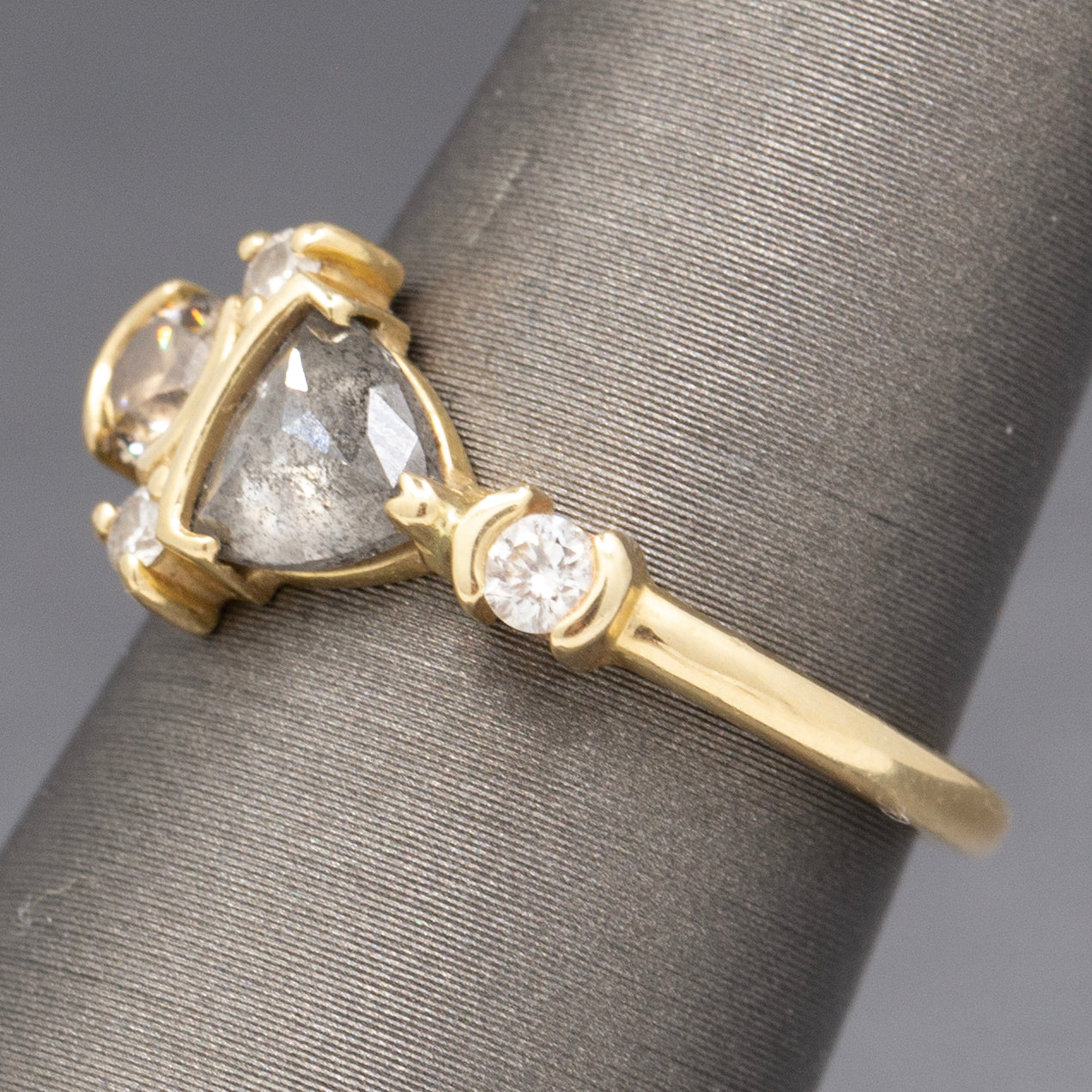 Rose Cut Salt and Pepper Champagne and White Diamond Ring in 14k Yellow Gold