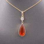 Gorgeous Glowing Mexican Fire Opal and Diamond Pendant Necklace in 14k Yellow Gold