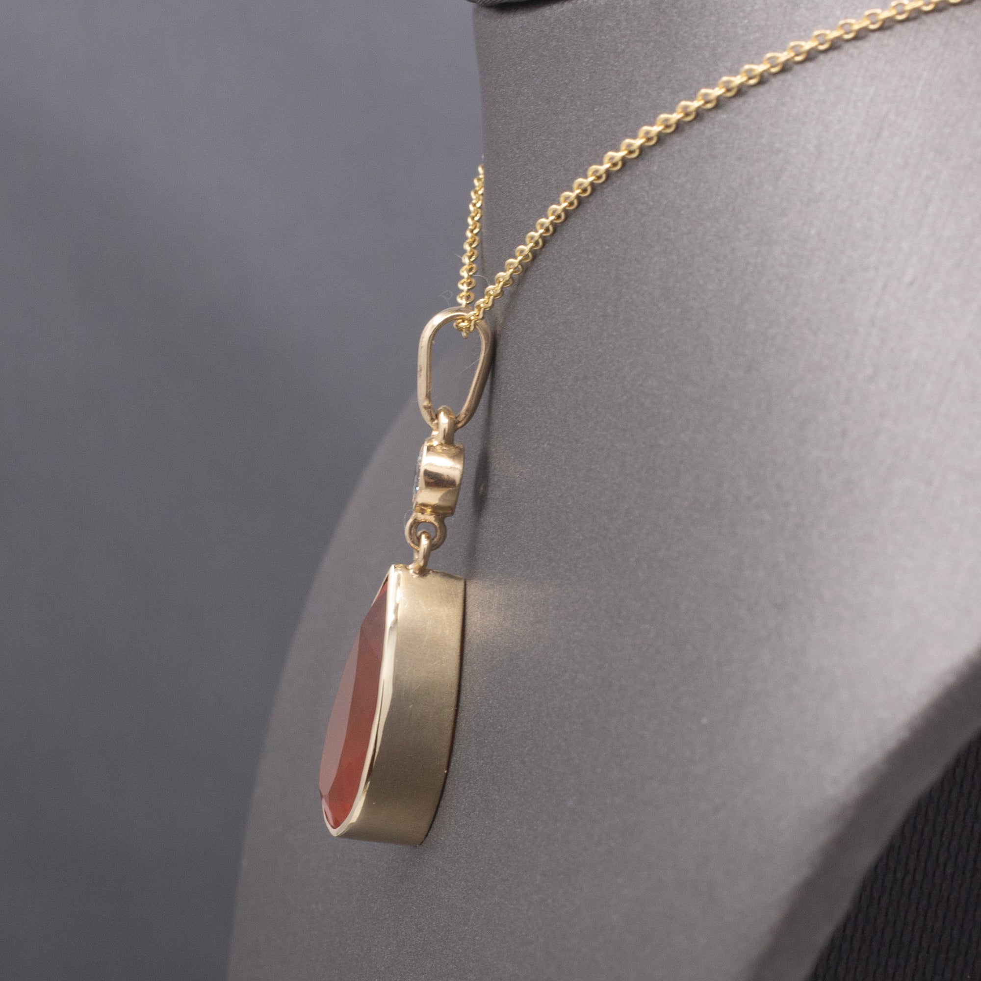 Gorgeous Glowing Mexican Fire Opal and Diamond Pendant Necklace in 14k Yellow Gold