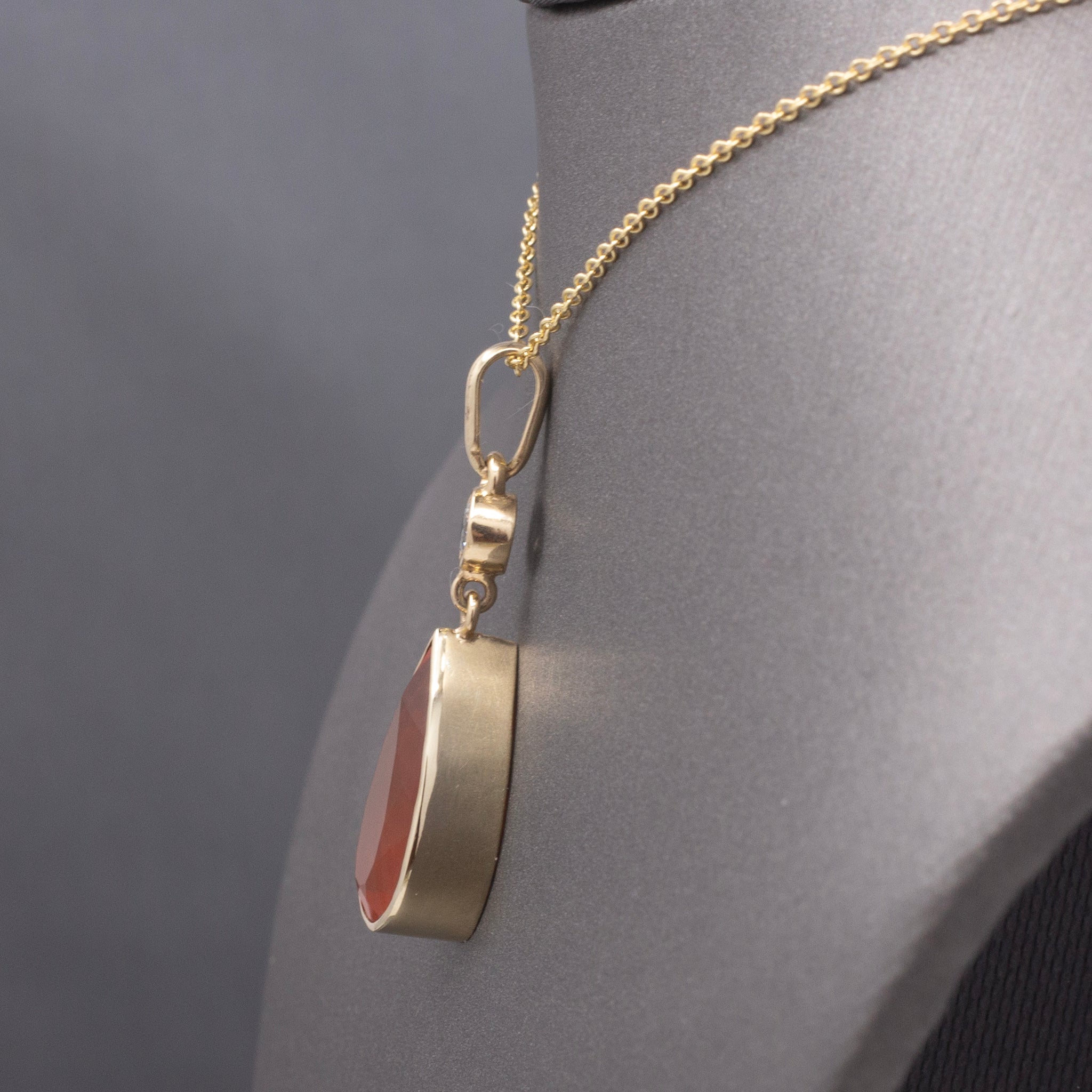 Gorgeous Glowing Mexican Fire Opal and Diamond Pendant Necklace in 14k Yellow Gold