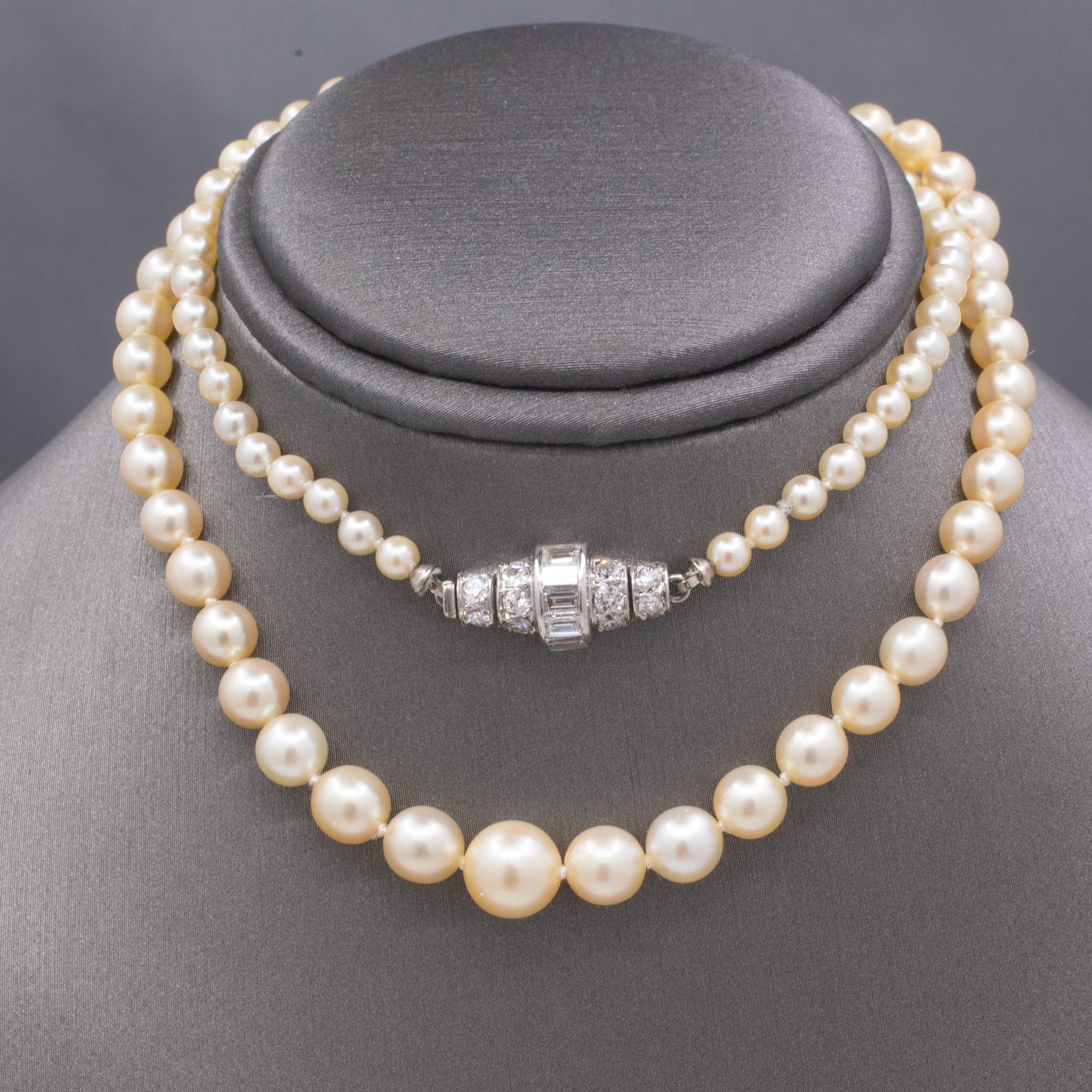 GIA Certified Akoya Saltwater Pearl Necklace with Diamond Clasp in Platinum
