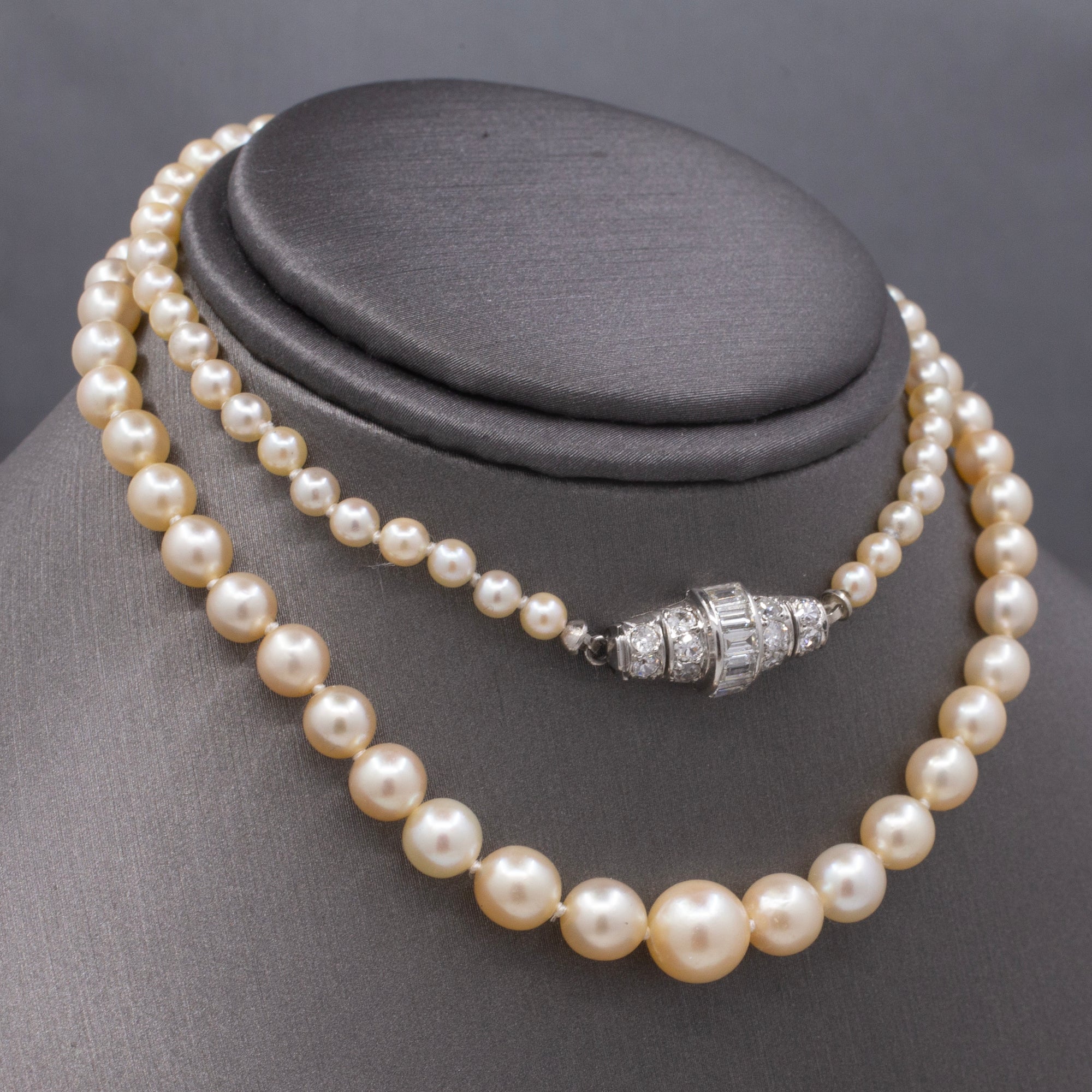 GIA Certified Akoya Saltwater Pearl Necklace with Diamond Clasp in Platinum