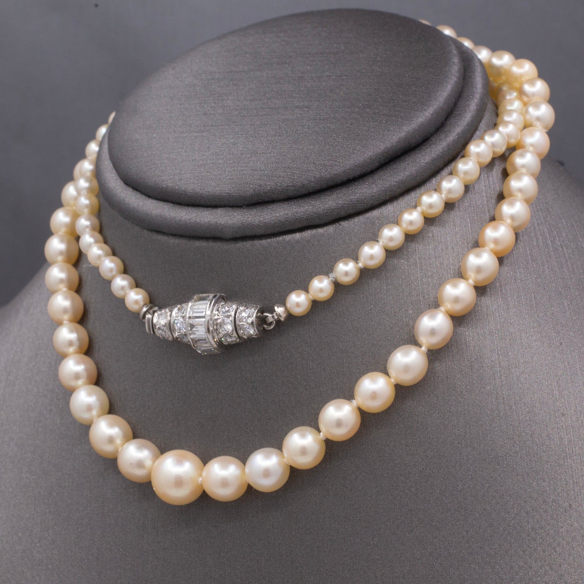 GIA Certified Akoya Saltwater Pearl Necklace with Diamond Clasp in Platinum