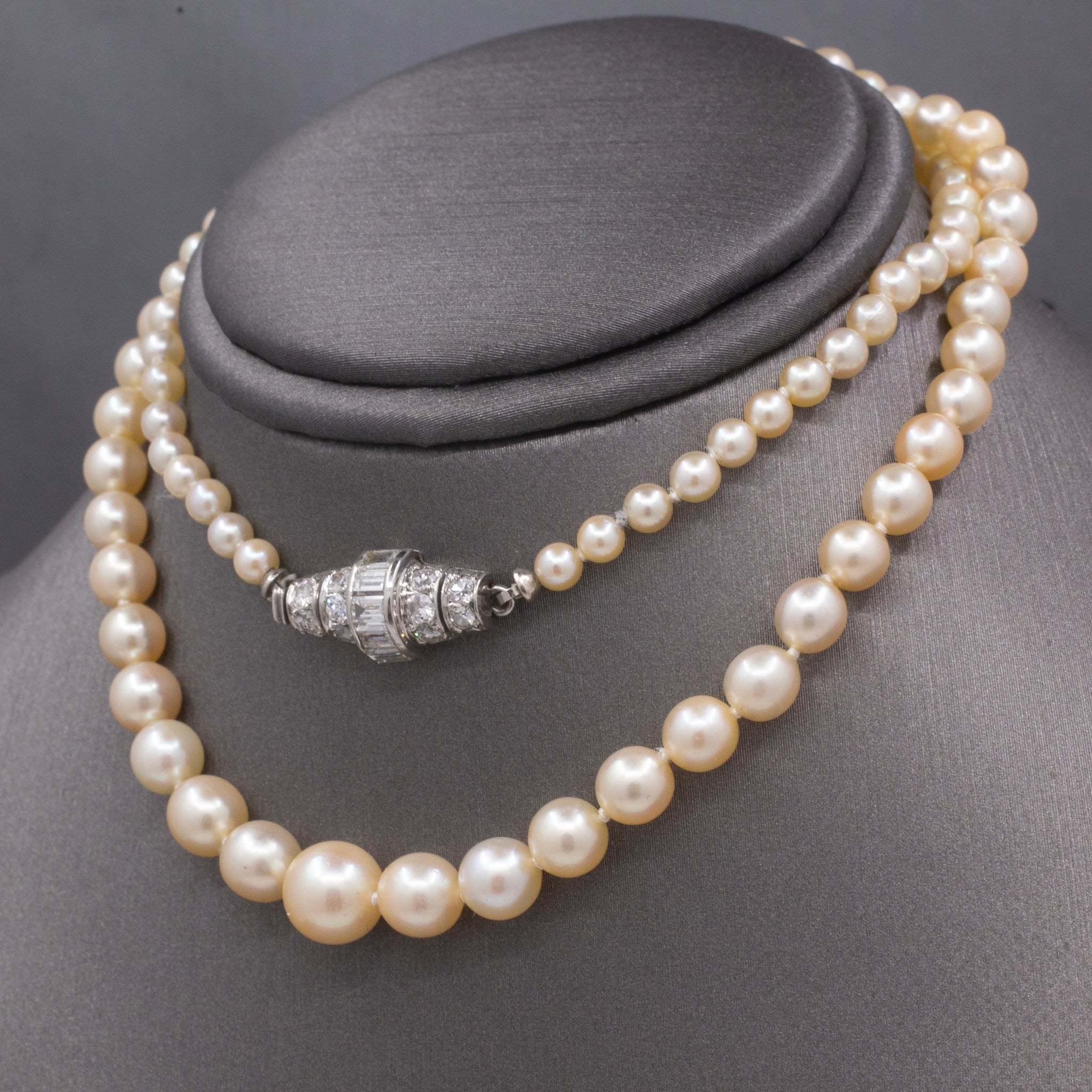 GIA Certified Akoya Saltwater Pearl Necklace with Diamond Clasp in Platinum