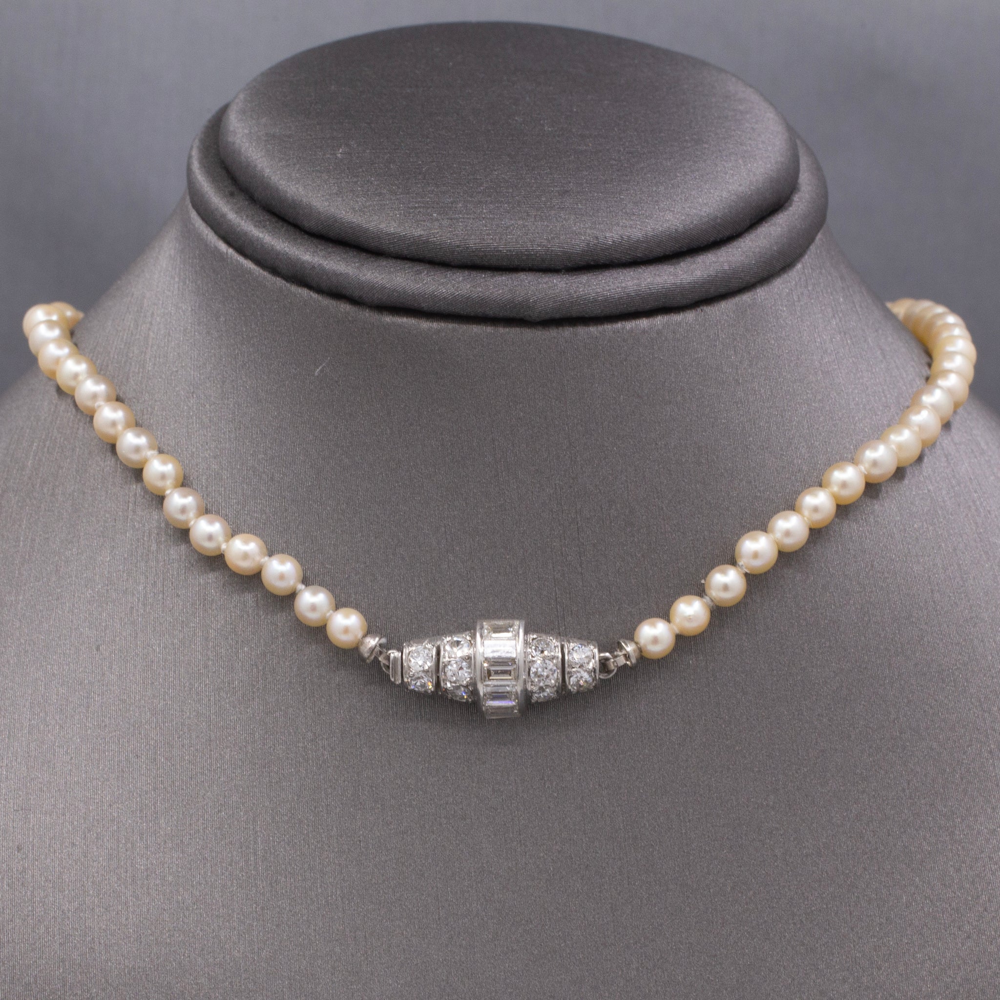 GIA Certified Akoya Saltwater Pearl Necklace with Diamond Clasp in Platinum
