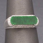 Vintage Deep Green Jadeite Jade Saddle Ring in 18k White Gold