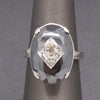 Vintage Faceted Hematite Ring with Old European Cut Diamond Center in 14k White Gold