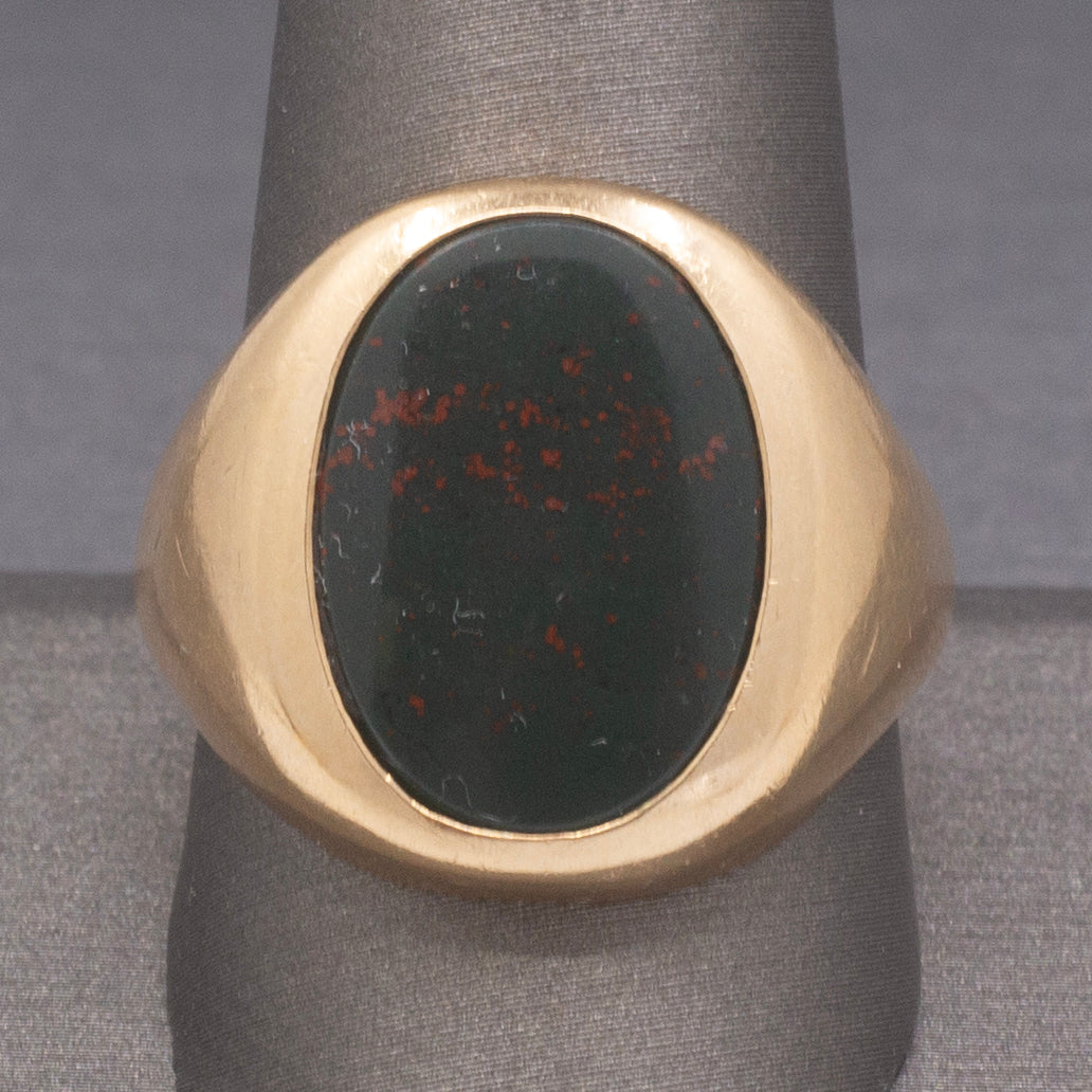 Vintage Men's Bloodstone Oval Signet Ring in 10k Yellow Gold