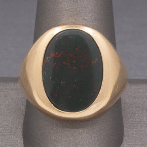 Vintage Men's Bloodstone Oval Signet Ring in 10k Yellow Gold