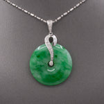 Vintage Deep Green Jadeite Jade Disc with Diamonds Necklace in 18k White Gold