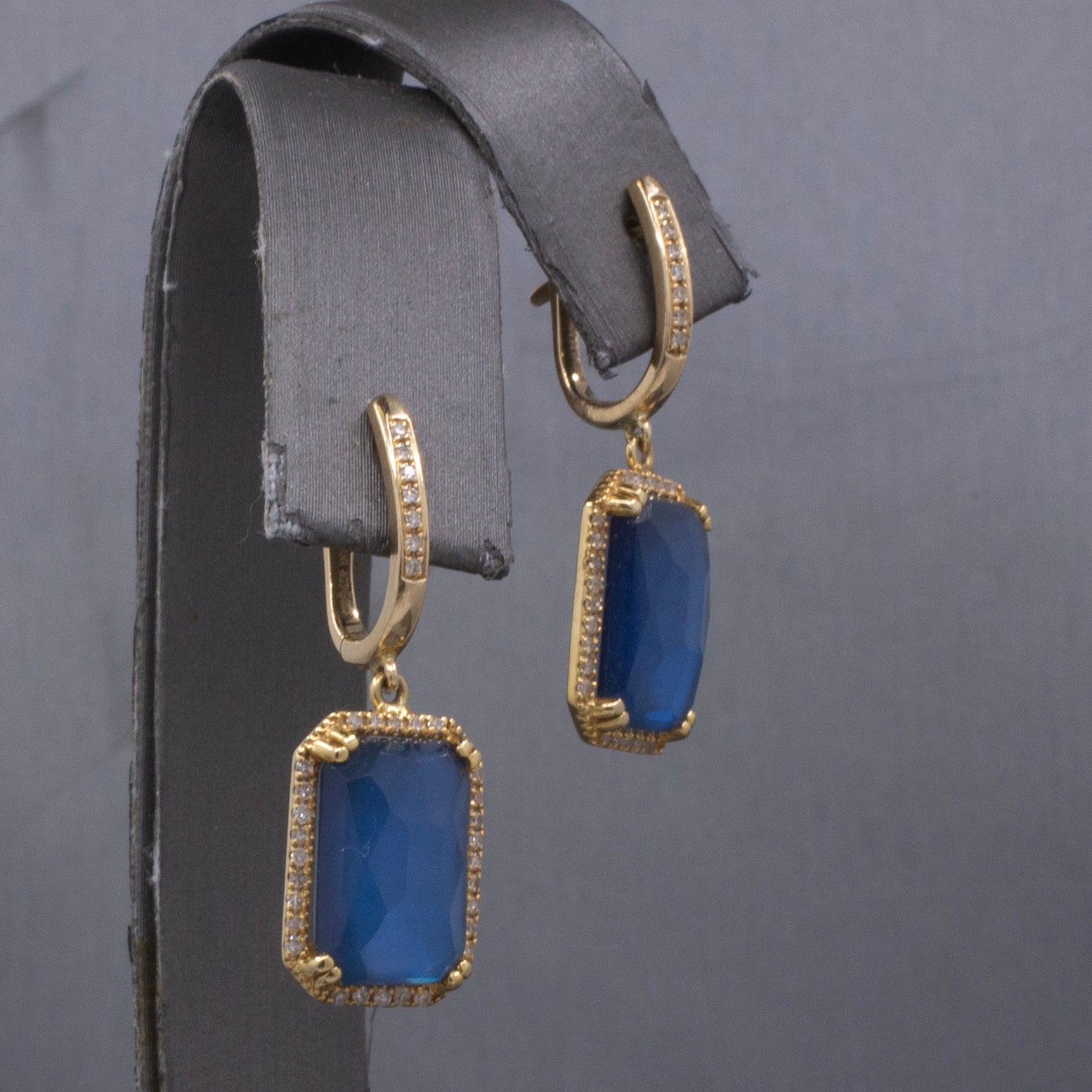 Gorgeous Glowing Sapphire, Quartz and Mother of Pearl Diamond Dangle Earrings in 14k Yellow Gold