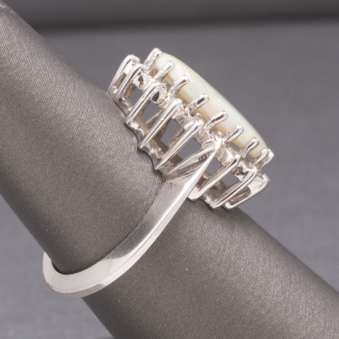 Vintage Australian Opal and Diamond Halo Ring in 14k White Gold