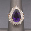 Deep Vivid Purple Amethyst and Double Diamond Halo Ring in 14k Yellow Gold