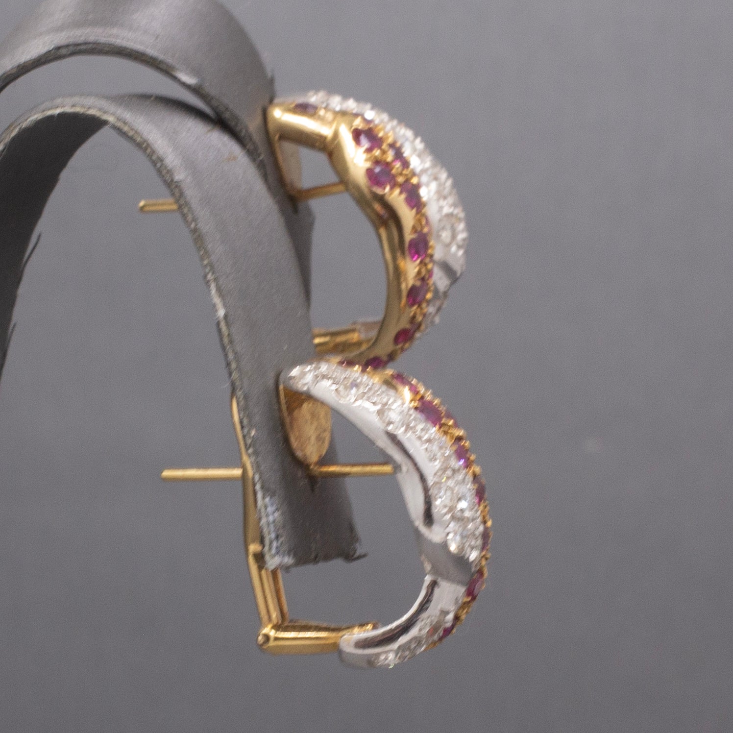 Exquisite Double Headed Snake Diamond and Ruby Huggie Hoops in 18k Yellow and White Gold