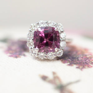 Spectacular Purple Spinel and Diamond Ring in 14k White Gold
