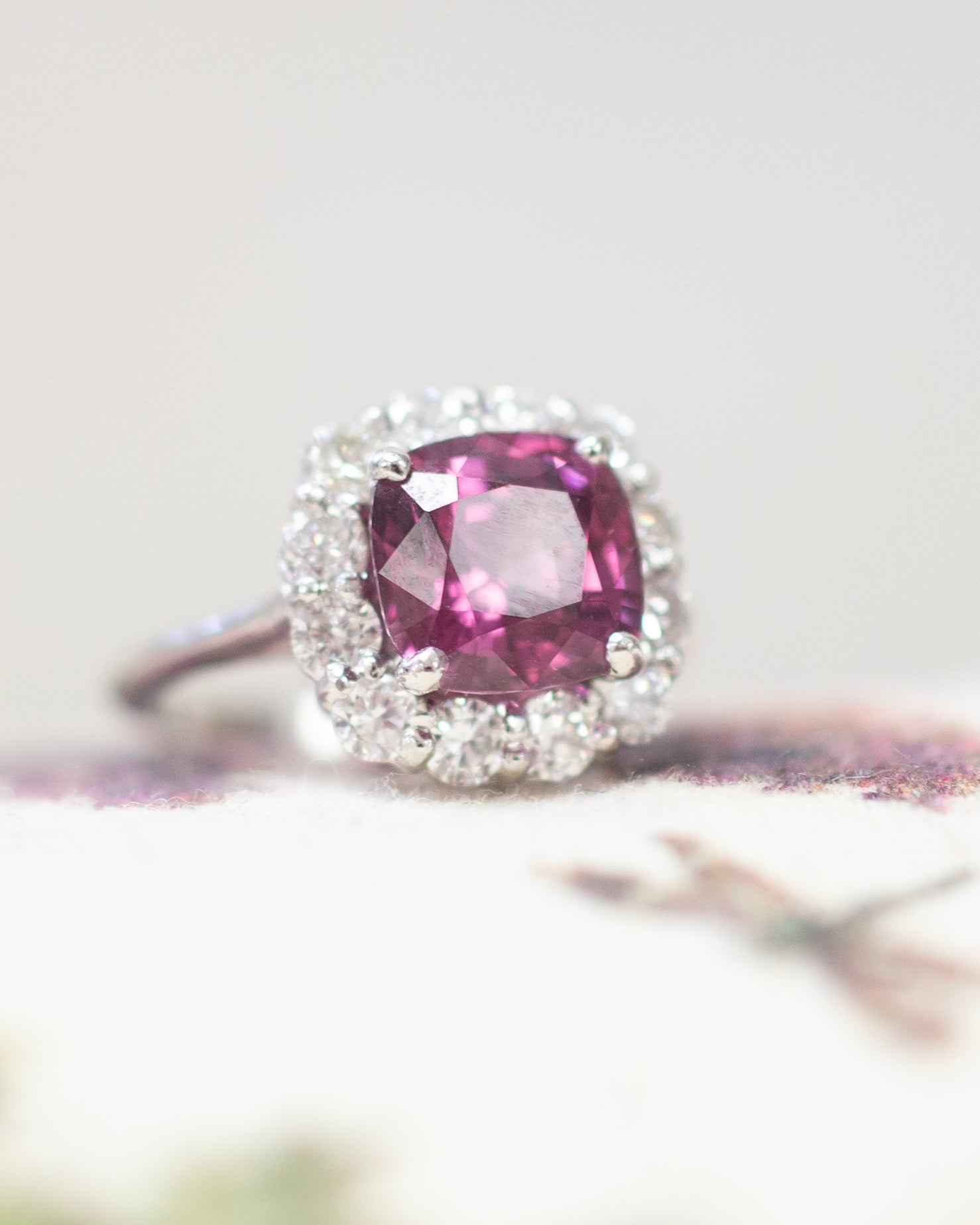 Spectacular Purple Spinel and Diamond Ring in 14k White Gold