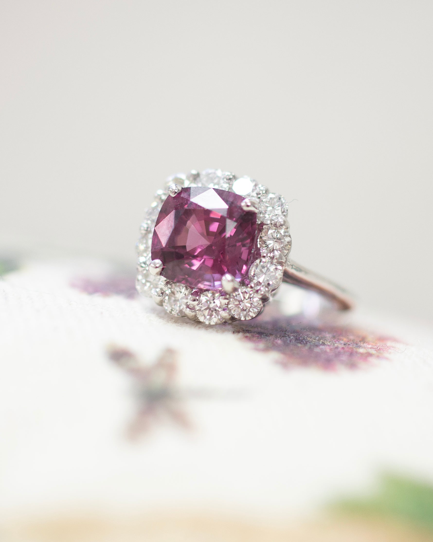 Spectacular Purple Spinel and Diamond Ring in 14k White Gold