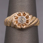 Antique Victorian Chonky Old Mine Cut Diamond in Belcher Setting in 14k Rose Gold