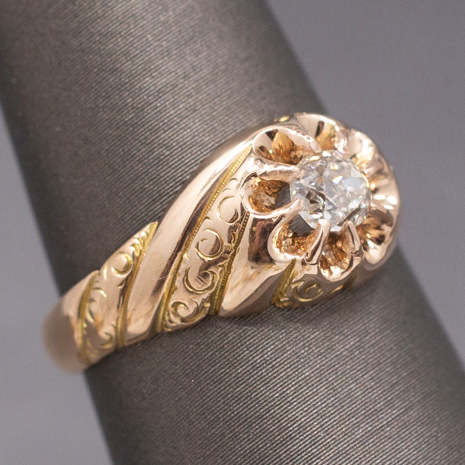 Antique Victorian Chonky Old Mine Cut Diamond in Belcher Setting in 14k Rose Gold