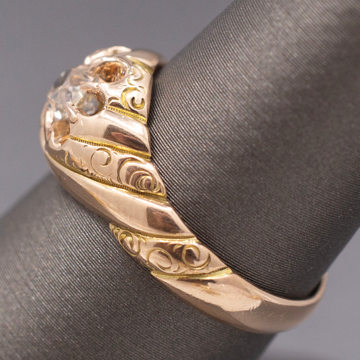Antique Victorian Chonky Old Mine Cut Diamond in Belcher Setting in 14k Rose Gold