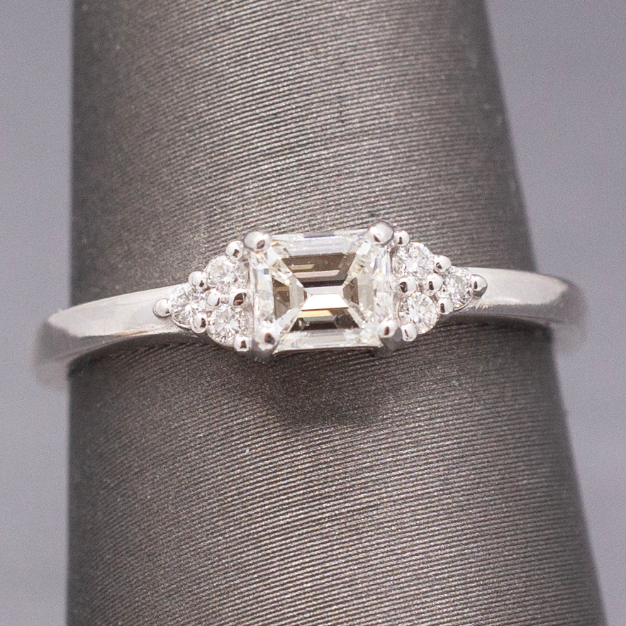 Petite Emerald and Round Cut Diamond Engagement or Stacking Ring in 14k White Gold