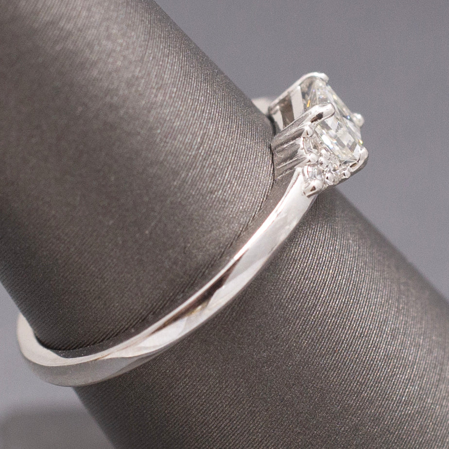 Petite Emerald and Round Cut Diamond Engagement or Stacking Ring in 14k White Gold