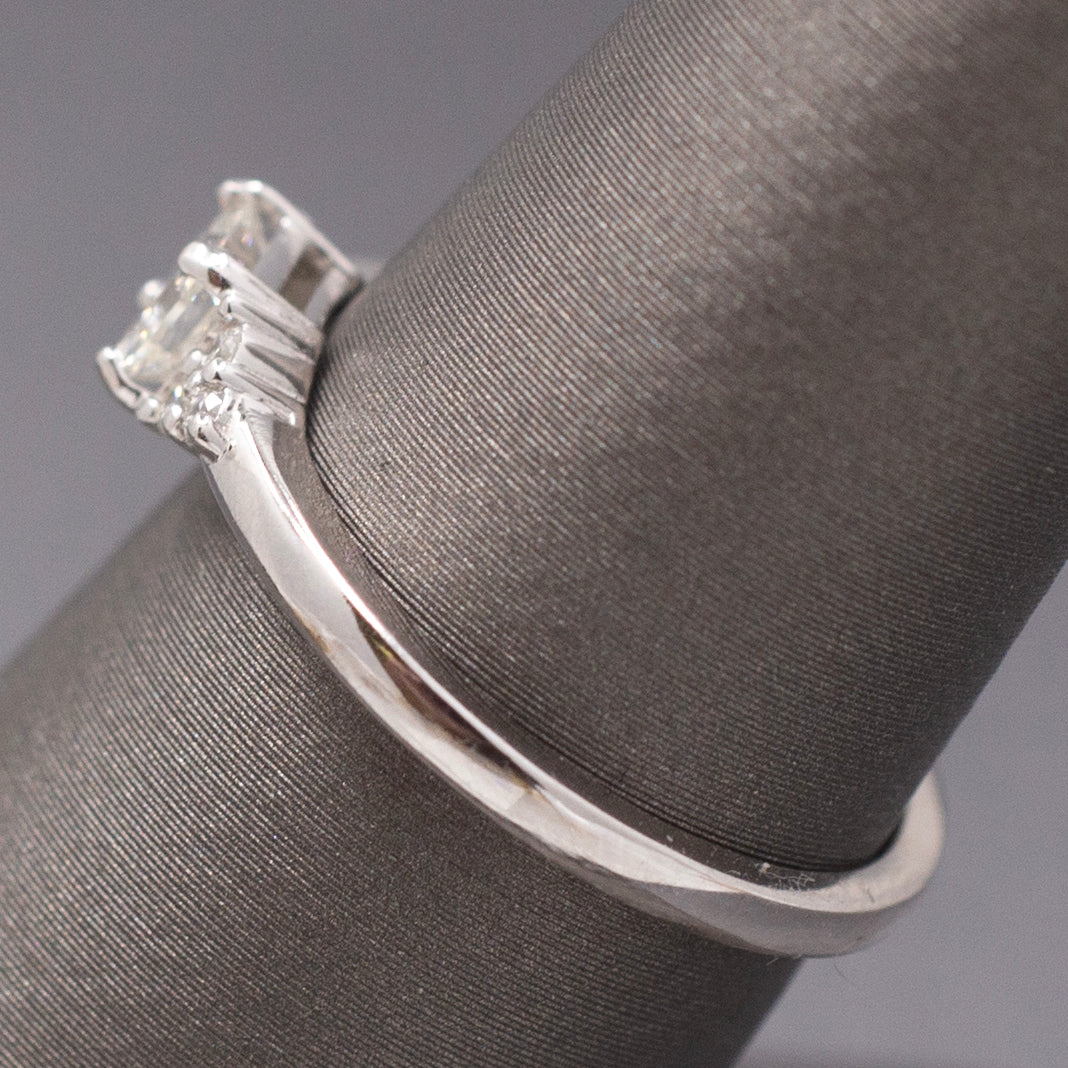 Petite Emerald and Round Cut Diamond Engagement or Stacking Ring in 14k White Gold