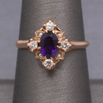 Vintage Amethyst, Diamond and Seed Pearl Ring in 14k Rose Gold