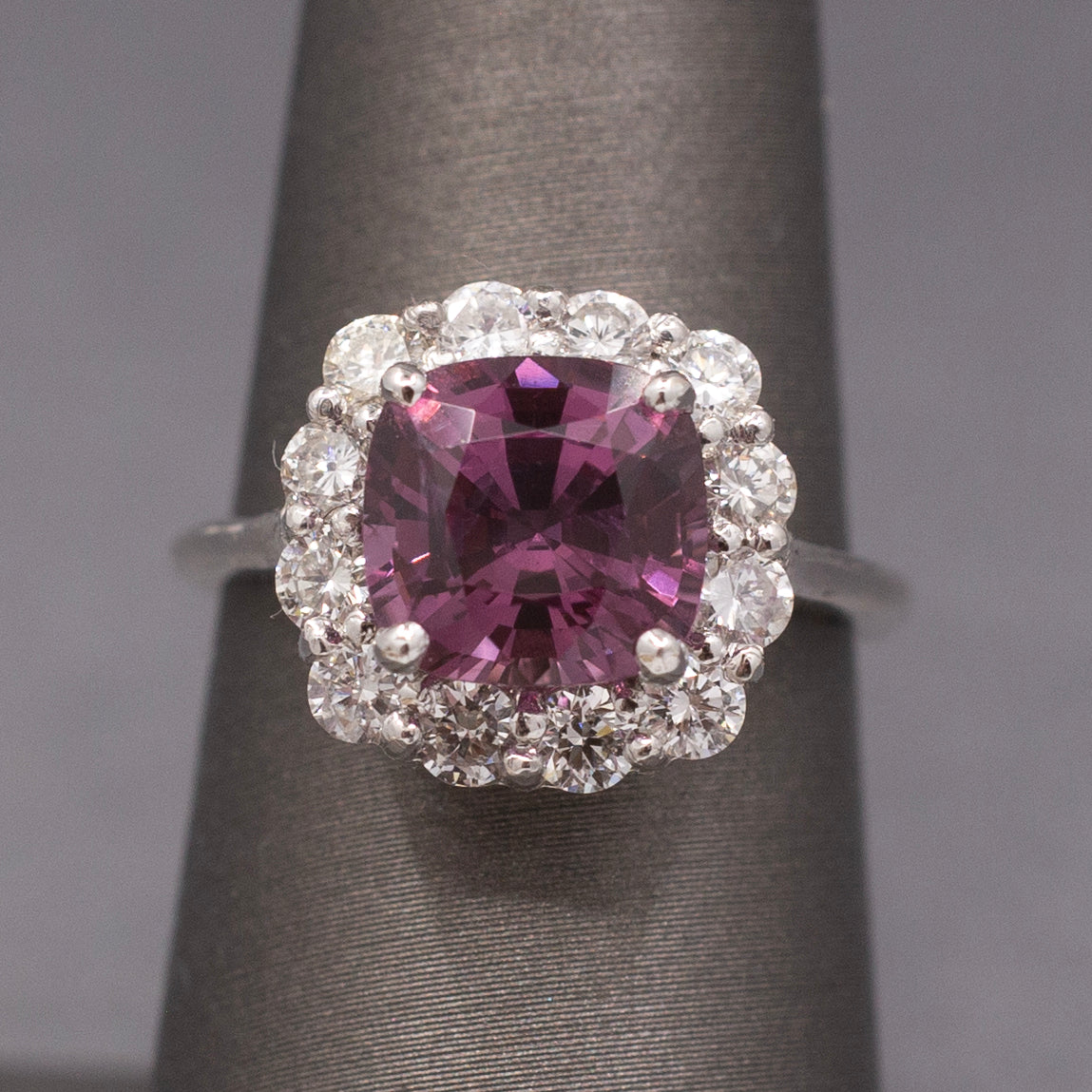 Spectacular Purple Spinel and Diamond Ring in 14k White Gold