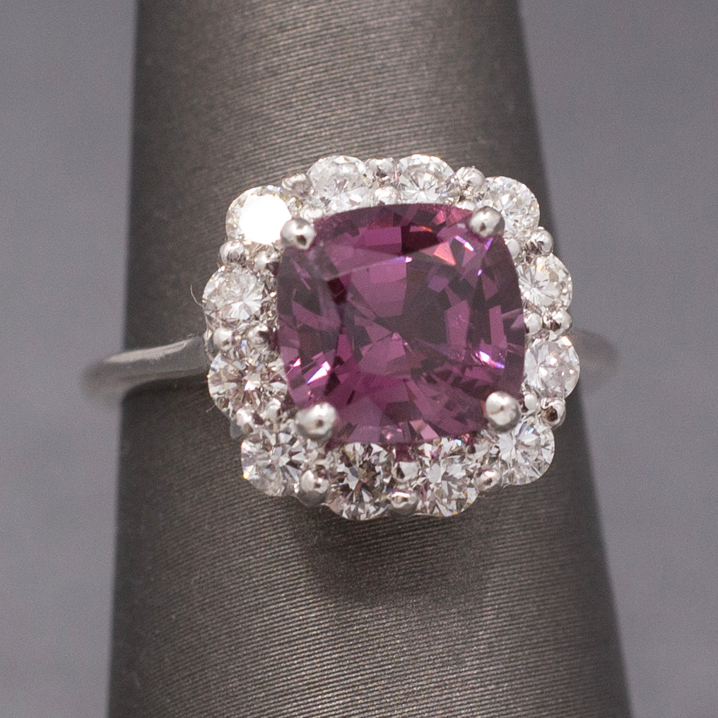 Spectacular Purple Spinel and Diamond Ring in 14k White Gold