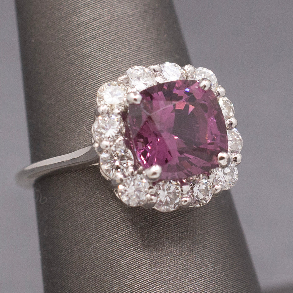 Spectacular Purple Spinel and Diamond Ring in 14k White Gold