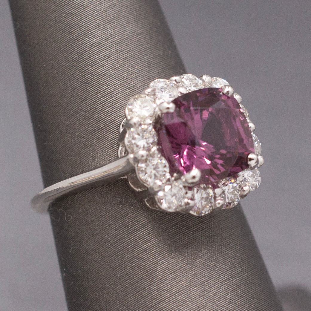 Spectacular Purple Spinel and Diamond Ring in 14k White Gold