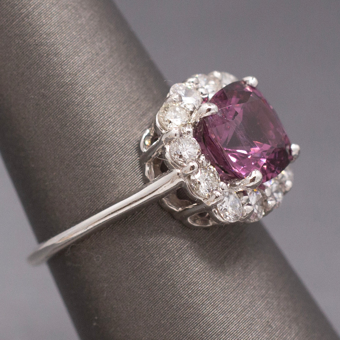 Spectacular Purple Spinel and Diamond Ring in 14k White Gold
