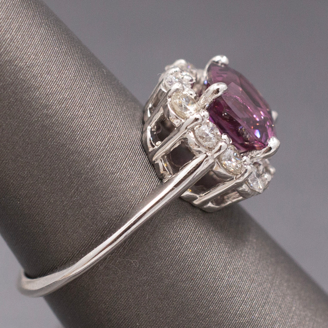 Spectacular Purple Spinel and Diamond Ring in 14k White Gold